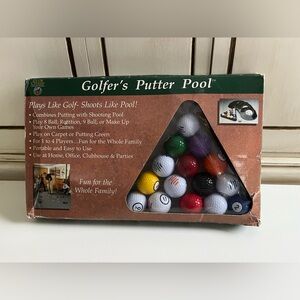 Vintage Golfers Putter Pool Game 16 Golf Balls Shooting Billiards Rack